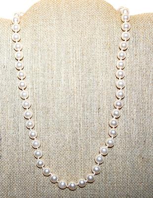 Same Size White Faux PEARLS NECKLACE with Gold Tone LOOP-AROUND Clasp