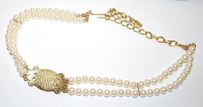 Beautiful Marked "1928 ©" NECKLACE with Gorgeous "Pearls, Red Roses and Green Leaves Style Pendant" and Double Strand...