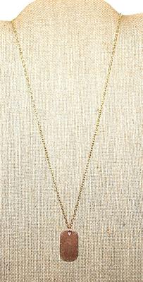 Gold Tone Shiny Oval TAG NECKLACE with Thin Gold Colored Necklace Chain and Lobster Clasp 22" L