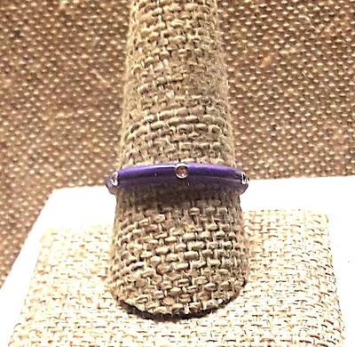 Size 8 Delicate LAVENDER Enamel Ring with 6 Accent Clear Stones on a Silver Tone Band (2.2g) - STACK ALL COLORS for a REAL IMPACT
