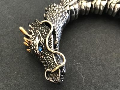 Dragon Gold Silver Tone Rhinestone Coil Bracelet