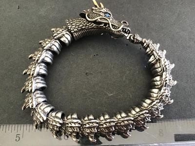 Dragon Gold Silver Tone Rhinestone Coil Bracelet