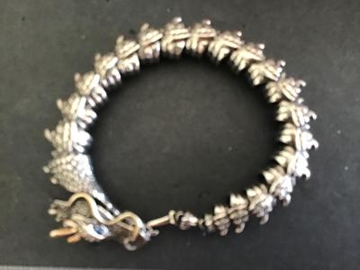 Dragon Gold Silver Tone Rhinestone Coil Bracelet
