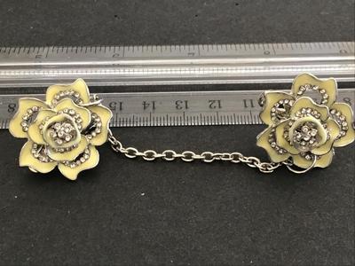 Enamel Yellow Rose Rhinestone Sweater Clip