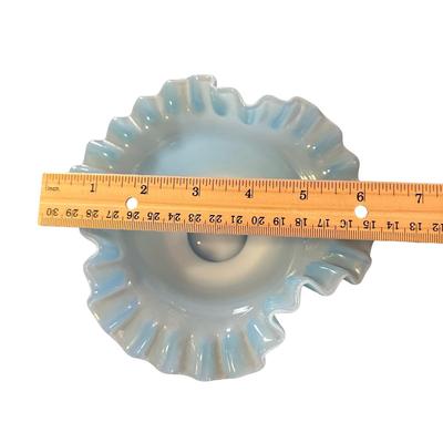 Lot of 3 Decor Items- Blue Ruffled Glass Candy Bowl, Plate and Glass Clock