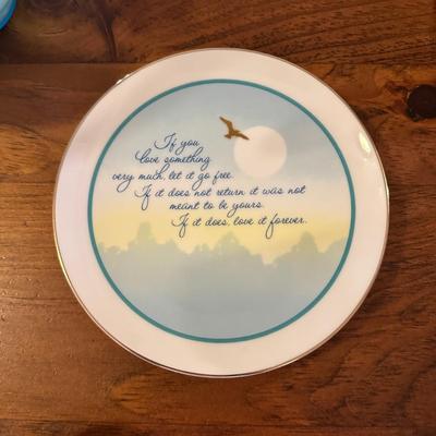 Lot of 3 Decor Items- Blue Ruffled Glass Candy Bowl, Plate and Glass Clock