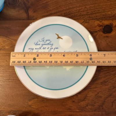 Lot of 3 Decor Items- Blue Ruffled Glass Candy Bowl, Plate and Glass Clock