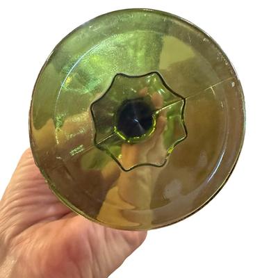 Pair Vintage MCM Green Glass Pedestal Vases/Compote/Candy Dishes, Unmarked