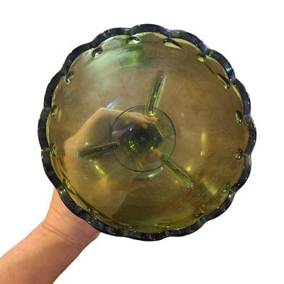 Pair Vintage MCM Green Glass Pedestal Vases/Compote/Candy Dishes, Unmarked