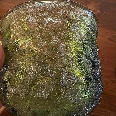 Pair Vintage MCM Green Glass Pedestal Vases/Compote/Candy Dishes, Unmarked