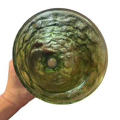 Pair Vintage MCM Green Glass Pedestal Vases/Compote/Candy Dishes, Unmarked