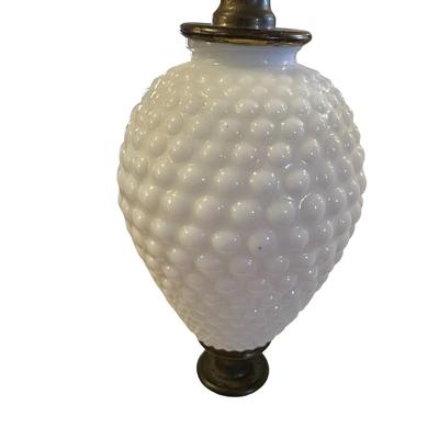 Petite Knobbed Milk Glass Lamp with Shade