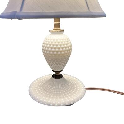 Petite Knobbed Milk Glass Lamp with Shade