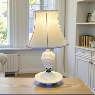 Petite Knobbed Milk Glass Lamp with Shade
