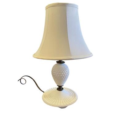 Petite Knobbed Milk Glass Lamp with Shade