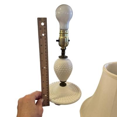 Petite Knobbed Milk Glass Lamp with Shade