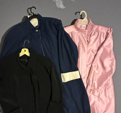 3 Vintage Women's Trench/Raincoats/Jackets Black, Navy and Pink