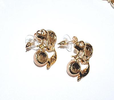 Pearl-Style Gray, Pink & White Half-Globes NECKLACE (15" L) & EARRINGS JEWELRY SET with Bejeweled Gold Tone Setting, Lobster...