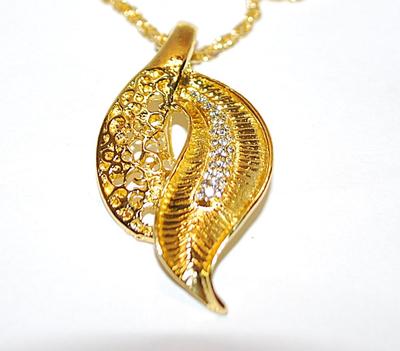 Gold Colored Bejeweled LEAVES Combo PENDANT/NECKLACE (15" L) & EARRINGS JEWELRY SET with Filagree + Stones Gold Tone Setting,...