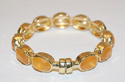 Gold Tone ORANGE OVALS MAGNETIC BRACELET (2⅛" Opening) with Cupped Stones & Solid Magnet Closure