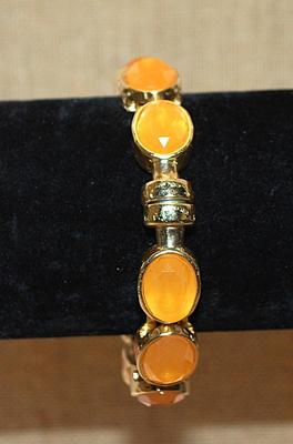 Gold Tone ORANGE OVALS MAGNETIC BRACELET (2⅛" Opening) with Cupped Stones & Solid Magnet Closure