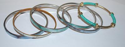Collection of 6 "Mother-of-Pearl" Style BANGLE BRACELETS (-2½"+ Opening) in Blues & Grays