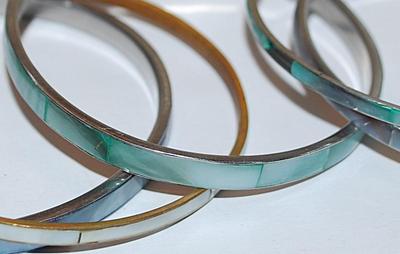 Collection of 6 "Mother-of-Pearl" Style BANGLE BRACELETS (-2½"+ Opening) in Blues & Grays