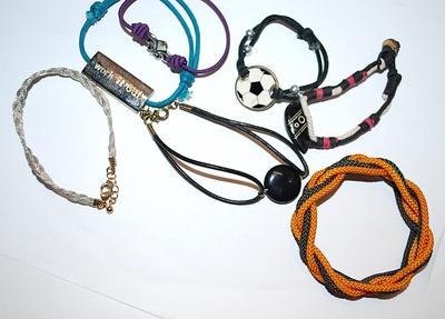 Collection of 7 Assorted BRACELETS (-2½"+ Opening) with Soccer Ball and Orange and Black Twisted Cord
