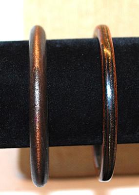 Collection of 2 WOODEN STYLE BANGLE BRACELETS (2¼" Opening) in Brown & Light Brown