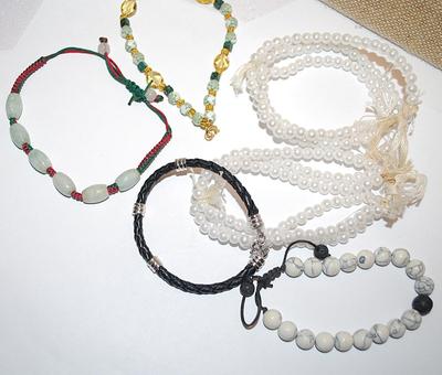 Collection of 6 Assorted BRACELETS (-2½"+ Opening) with Faux Pearls, Graphic Beads and All Non-Stretch