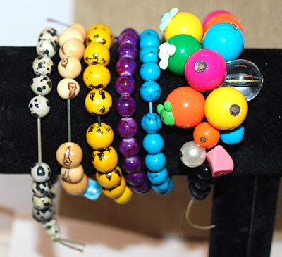 Collection of 6 Assorted ELASTIC BRACELETS (-2½"+ Opening) All with Fun Colored Beads