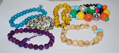 Collection of 6 Assorted ELASTIC BRACELETS (-2½"+ Opening) All with Fun Colored Beads