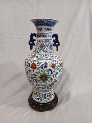 Sale Photo Thumbnail #97: Qianlong seal mark. Age unknown. Base 6", max. width 9", top 6", height 18". Wood stand included.