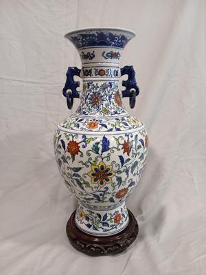 Sale Photo Thumbnail #96: Qianlong seal mark. Age unknown. Base 6", max. width 9", top 6", height 18". Wood stand included.