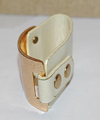 VINTAGE Beige Leather-Style CUFF BRACELET (2" Opening) with Brushed Gold Tone Side and 2 Snaps Closure