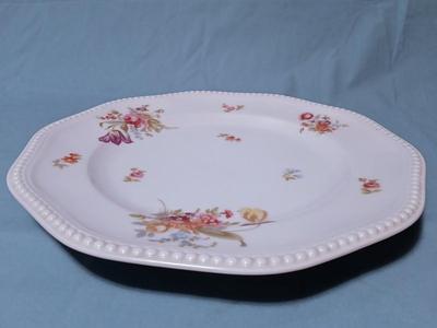 Sale Photo Thumbnail #72: White, Beaded Edge, Multicolor Flowers. Pattern Code: R R202.
Plate: Overall width 14 1/4", 1 1/2" high. Bowl: Overall width 14 1/4", 2 1/2" high.