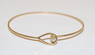 Delicate Single Stone BANGLE BRACLET with Round Clear Stone and Hook-Over Closure