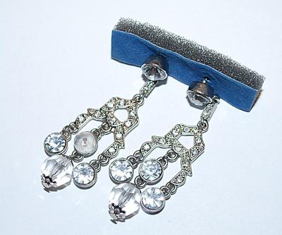 Silver Colored DANGLE EARRINGS with Clear round Stones and Stud Post Clasp