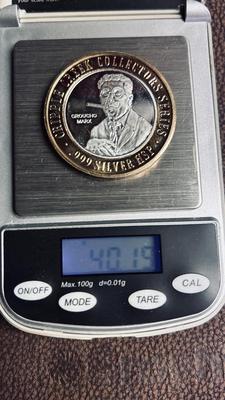 .999 SILVER HSP “GROUCHO MARX” GAMING TOKEN FROM JOHNNY NOLANS IN CRIPPLE CREEK, CO