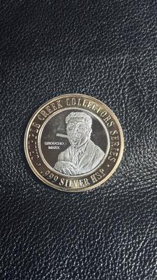 .999 SILVER HSP “GROUCHO MARX” GAMING TOKEN FROM JOHNNY NOLANS IN CRIPPLE CREEK, CO