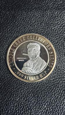 .999 SILVER HSP “GROUCHO MARX” GAMING TOKEN FROM JOHNNY NOLANS IN CRIPPLE CREEK, CO