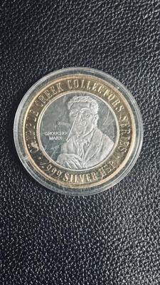 .999 SILVER HSP “GROUCHO MARX” GAMING TOKEN FROM JOHNNY NOLANS IN CRIPPLE CREEK, CO