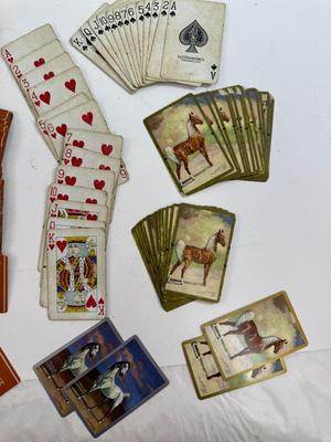 Sale Photo Thumbnail #270: Box shows two horse decks, but the white horse deck was replaced by California deck. Both are in fair condition with some clipped edges.