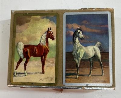 Sale Photo Thumbnail #272: Box shows two horse decks, but the white horse deck was replaced by California deck. Both are in fair condition with some clipped edges.
