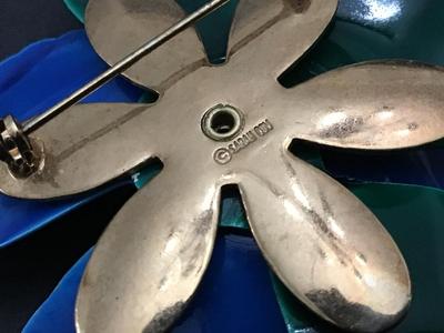 1970 Sarah Coventry Tahitian Flower Brooch Blue Enamel