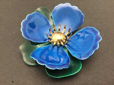 1970 Sarah Coventry Tahitian Flower Brooch Blue Enamel