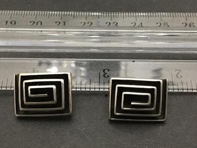 Heavy Vintage Sterling Silver Vintage Geometric Mexico Signed Earrings