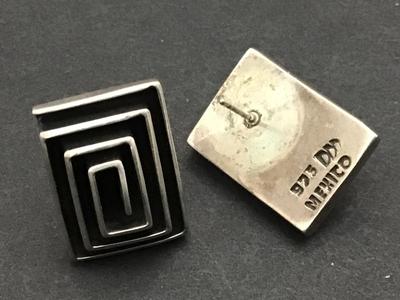 Heavy Vintage Sterling Silver Vintage Geometric Mexico Signed Earrings