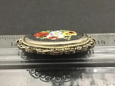Vintage Spanish Silver Tone Micro Mosaic Brooch
