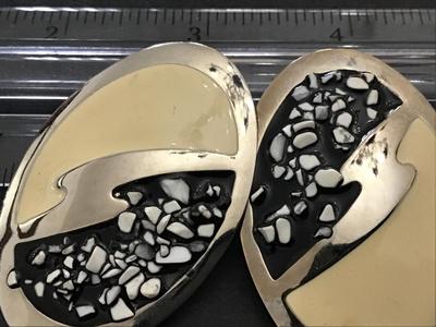 Large Chunky Enamel Earrings with Inlay. Vintage